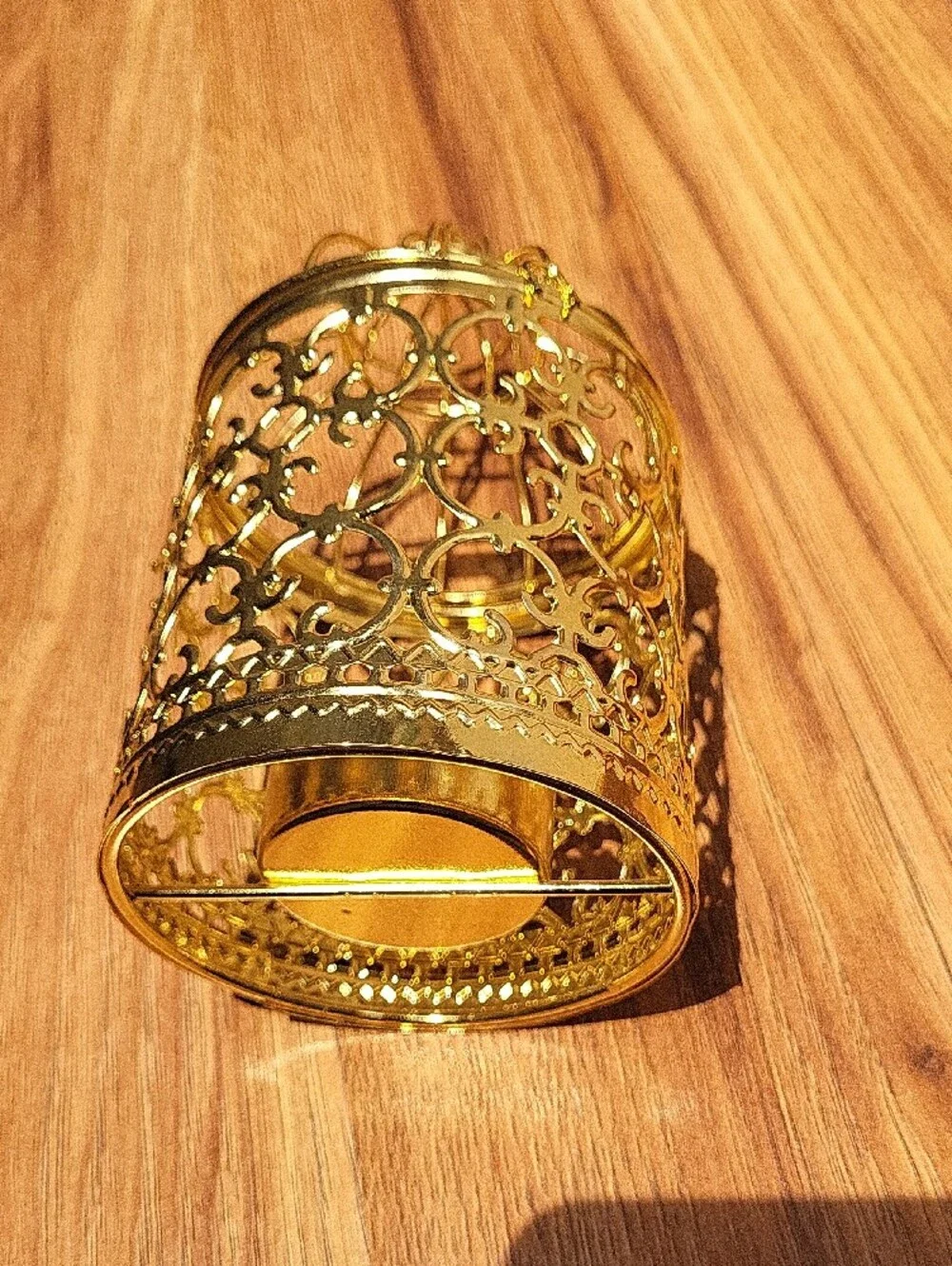 Gold Ornate Filigree Candle Lantern with Hanging Ring